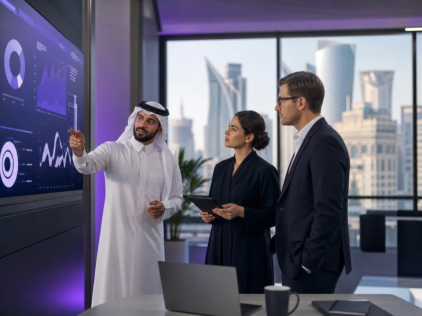 Business professionals reviewing a digital growth strategy in Doha
